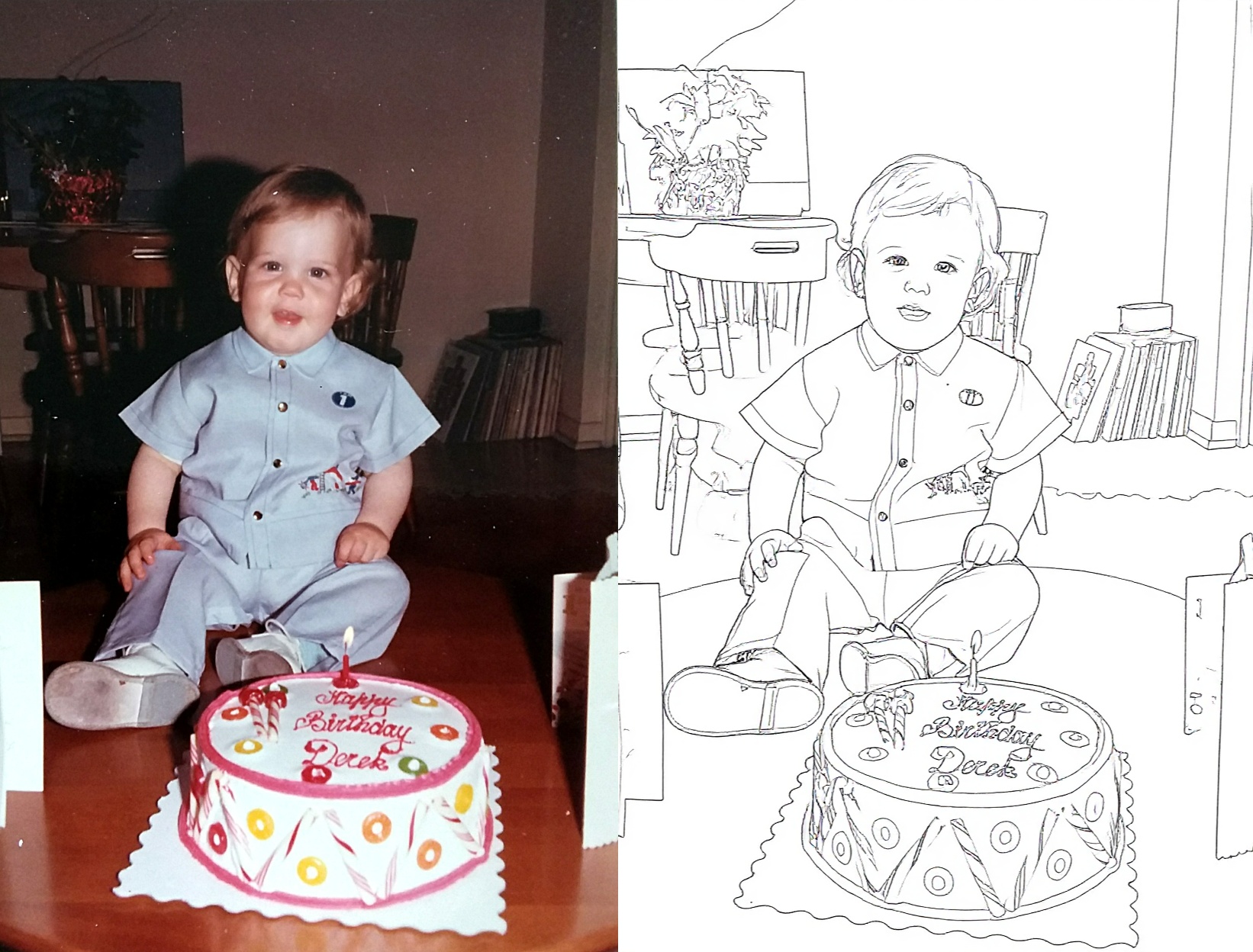 Photo to colouring page example